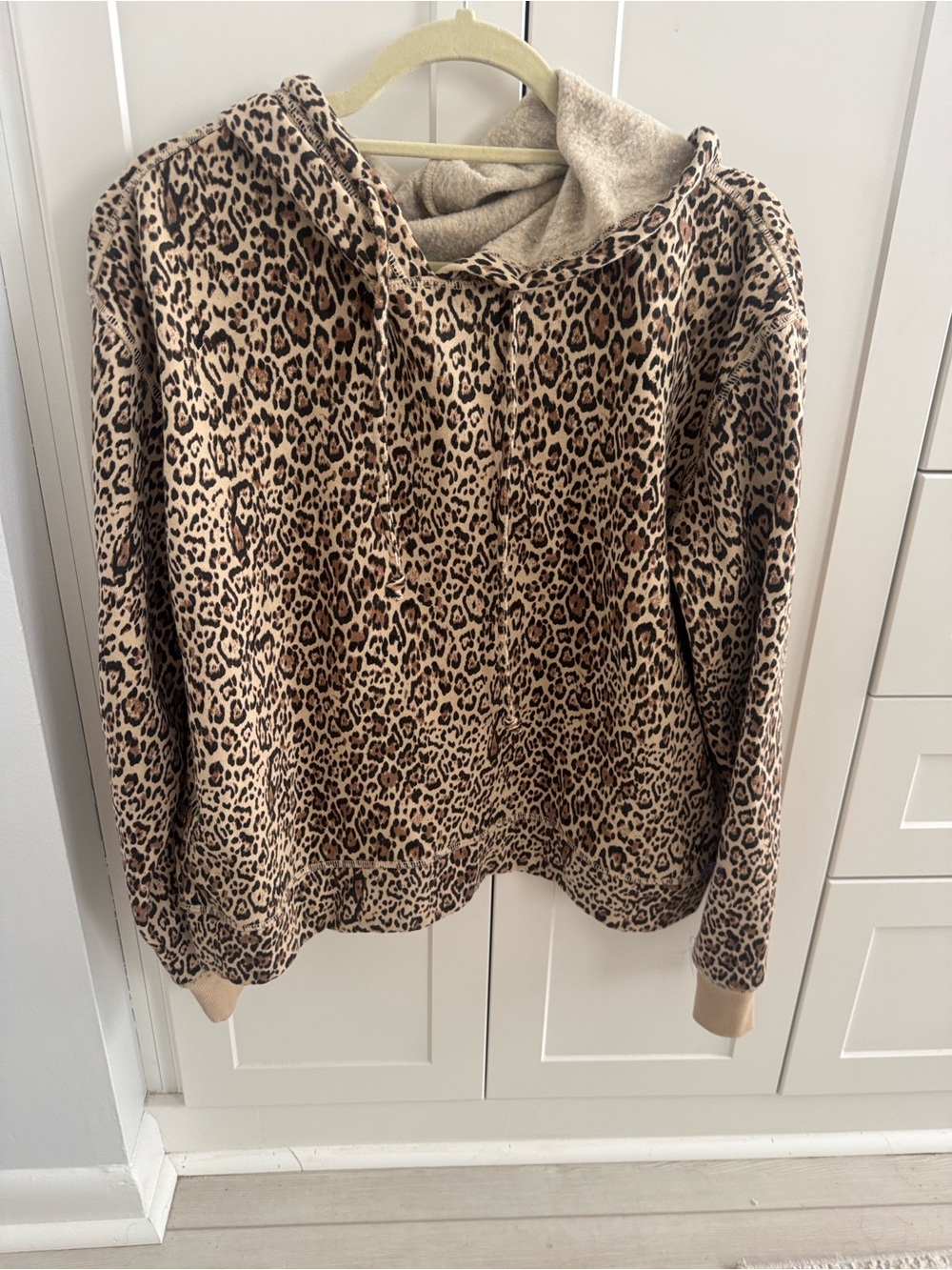 Socialite Leopard Print Cowl Neck Hoodie - Beige/Brown